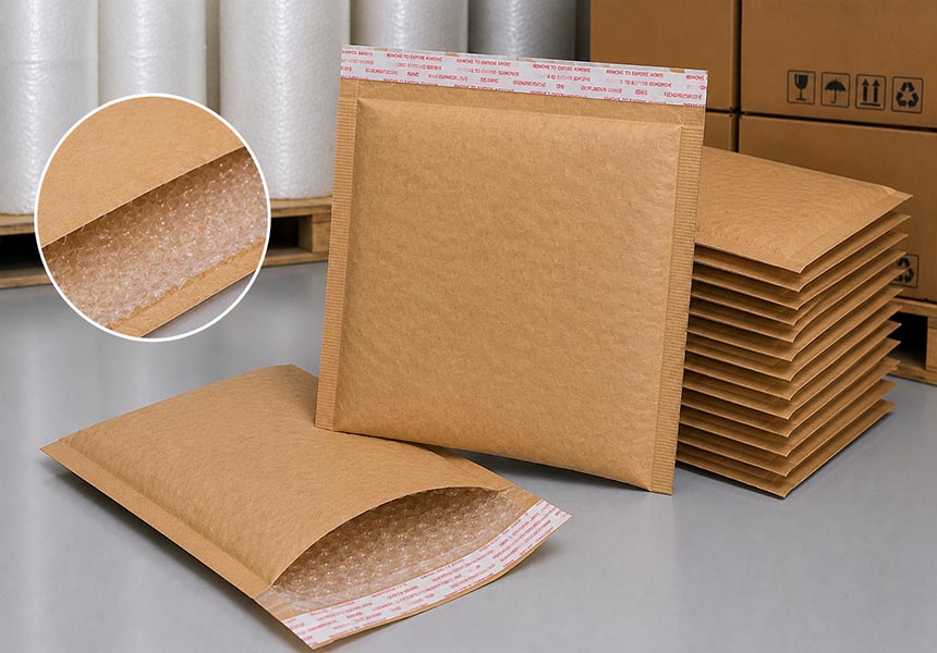 Kraft Bubble Mailers manufactured by Golden Wolf Plastic Factory